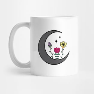 Crescent Moon Flower Magic, Witchy Floral Moon Phase Mug